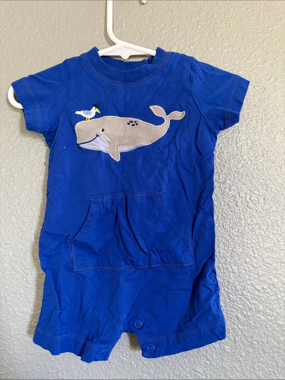 Royal Blue Whale Appliqué Short-Sleeve One-Piece